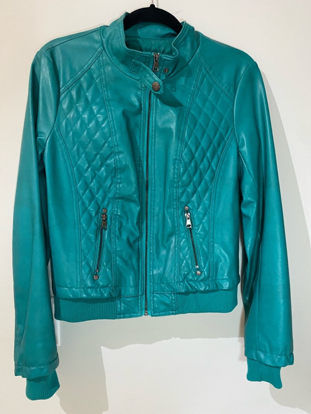 Women's Teal Quilted Faux Leather Jacket